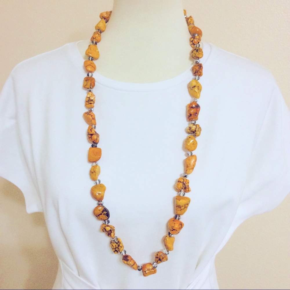 Golden Magnesite Chunky Beaded Necklace 18”